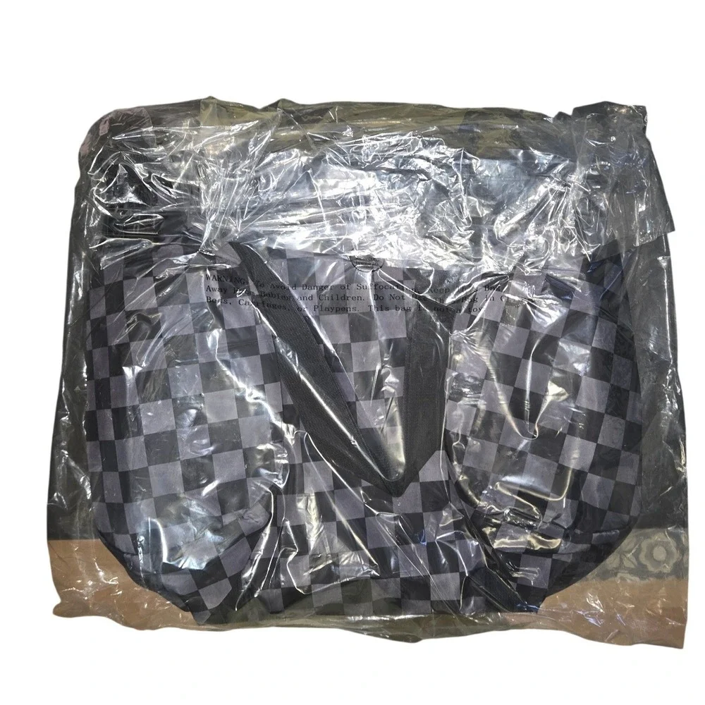 Cat & Jack Kids Checkered Duffel Bag Black Grey Barrel Sports Travel TB1001 NWT